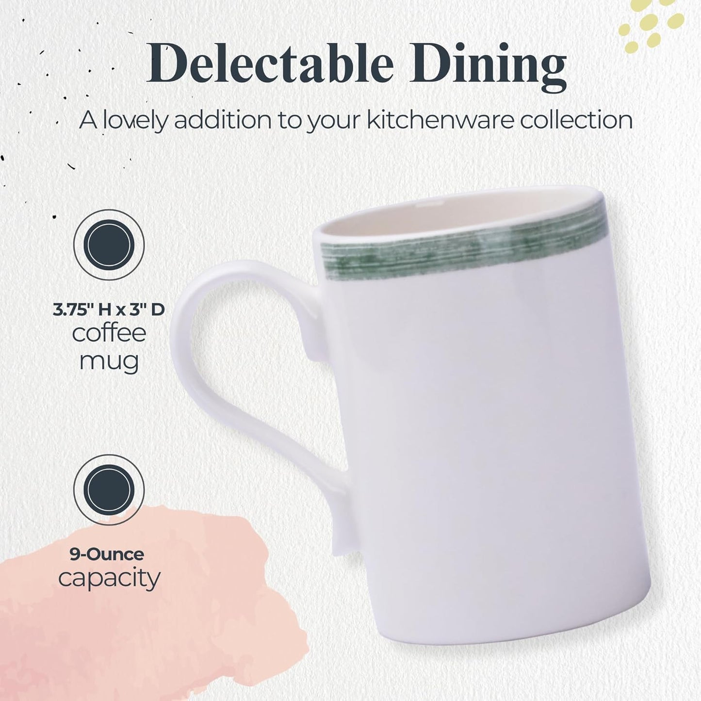 Portmeirion Potter's 9oz Brushstroke Breakfast Mug (Set of 4) - Elegant Earthenware Tea Mugs with Handle, Microwave, Dishwasher & Freezer Safe - Ideal Gift for Coffee Lovers (Brushstroke Green)