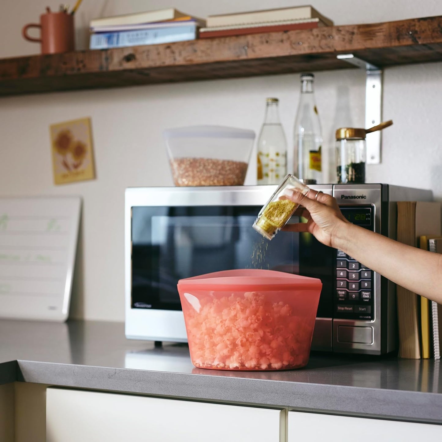 Stasher Premium Silicone Reusable Food Storage Bowl, Red, Microwave, Sous Vide, Dishwasher, Oven and Freezer Safe, BPA Free, Leak-free, Eco-friendly, 6-Cup Bowl