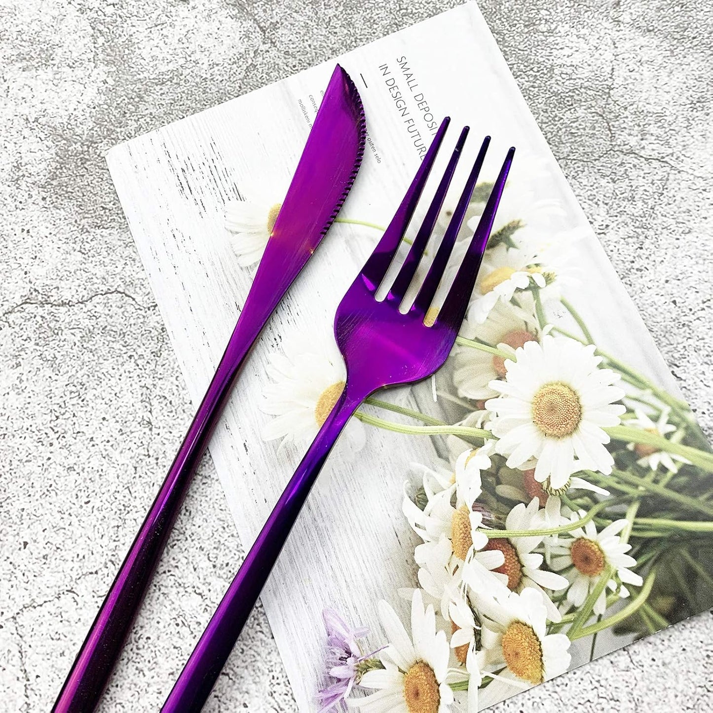 JASHII Silverware Set, Mirror Polished Purple Flatware Cutlery Set Service for 4, Shiny Finish 24 Pieces Stainless Steel Utensils Set Dinner Knife Fork Spoon Dessert Fork Salad Spoon Dishwasher Safe
