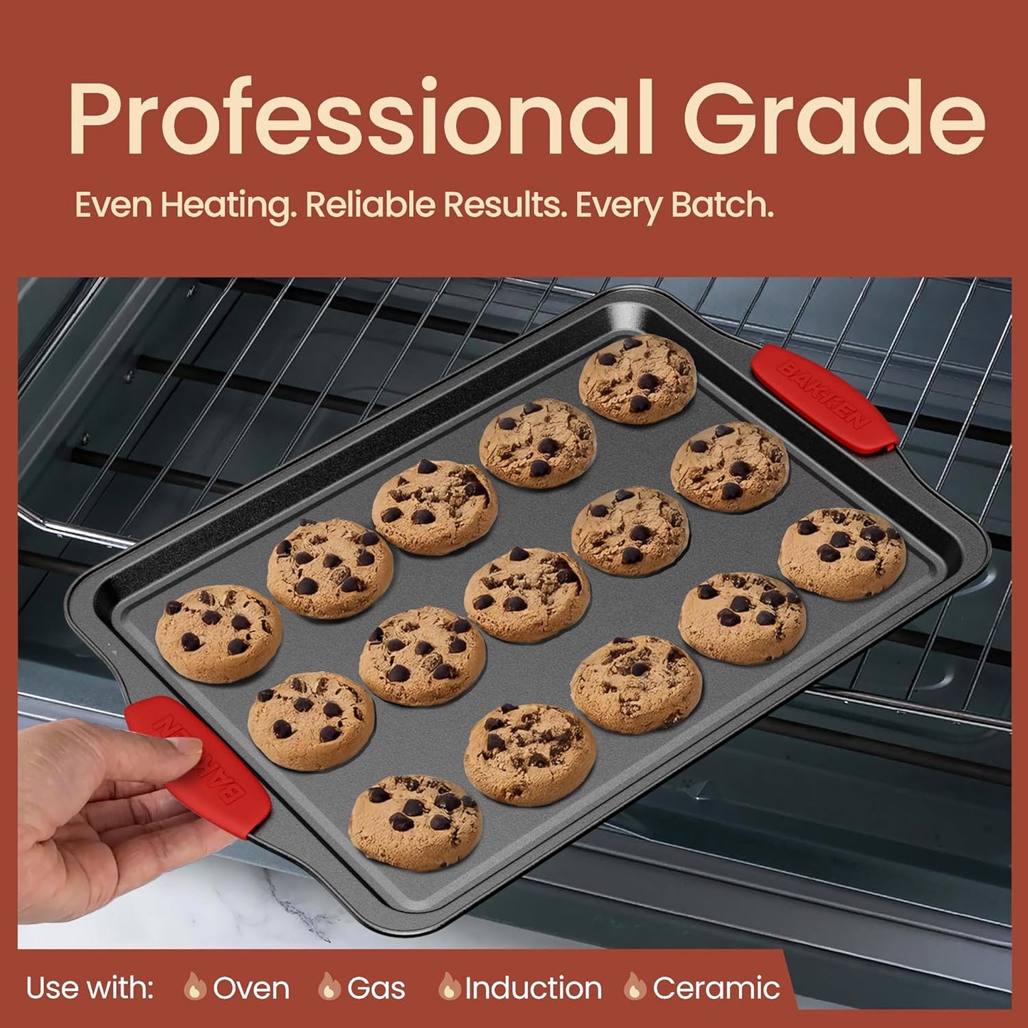 18-Piece Kitchen Oven Baking Set: Nonstick Gray Marble Coating, Carbon Steel Bakeware, Silicone Handles, Dishwasher Safe, Professional Quality, PFOA-Free