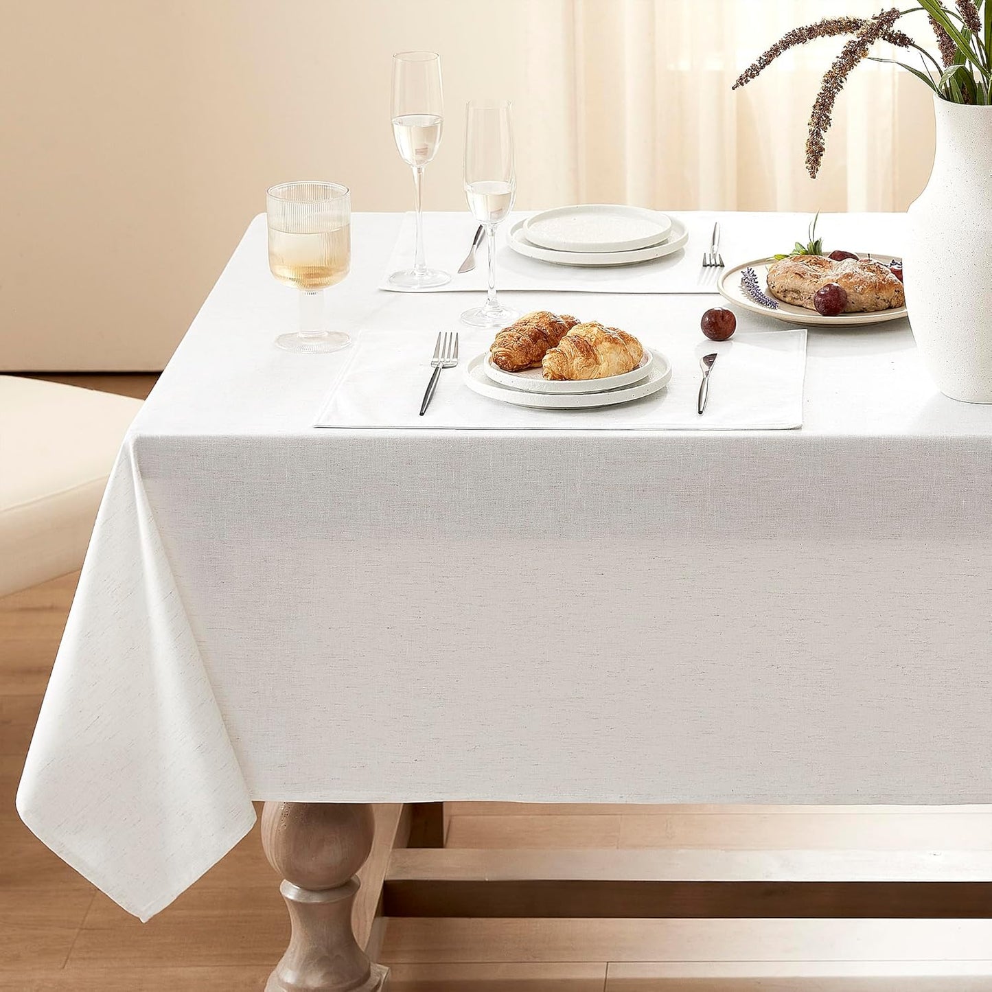 Cream Tablecloth for Rectangle Table Linen Cotton Blend Burlap Kitchen Dining Oblong County Neutral Decoration Ivory Fabric Table Covers for Daily Use Picnic Holiday 60x90 Inch