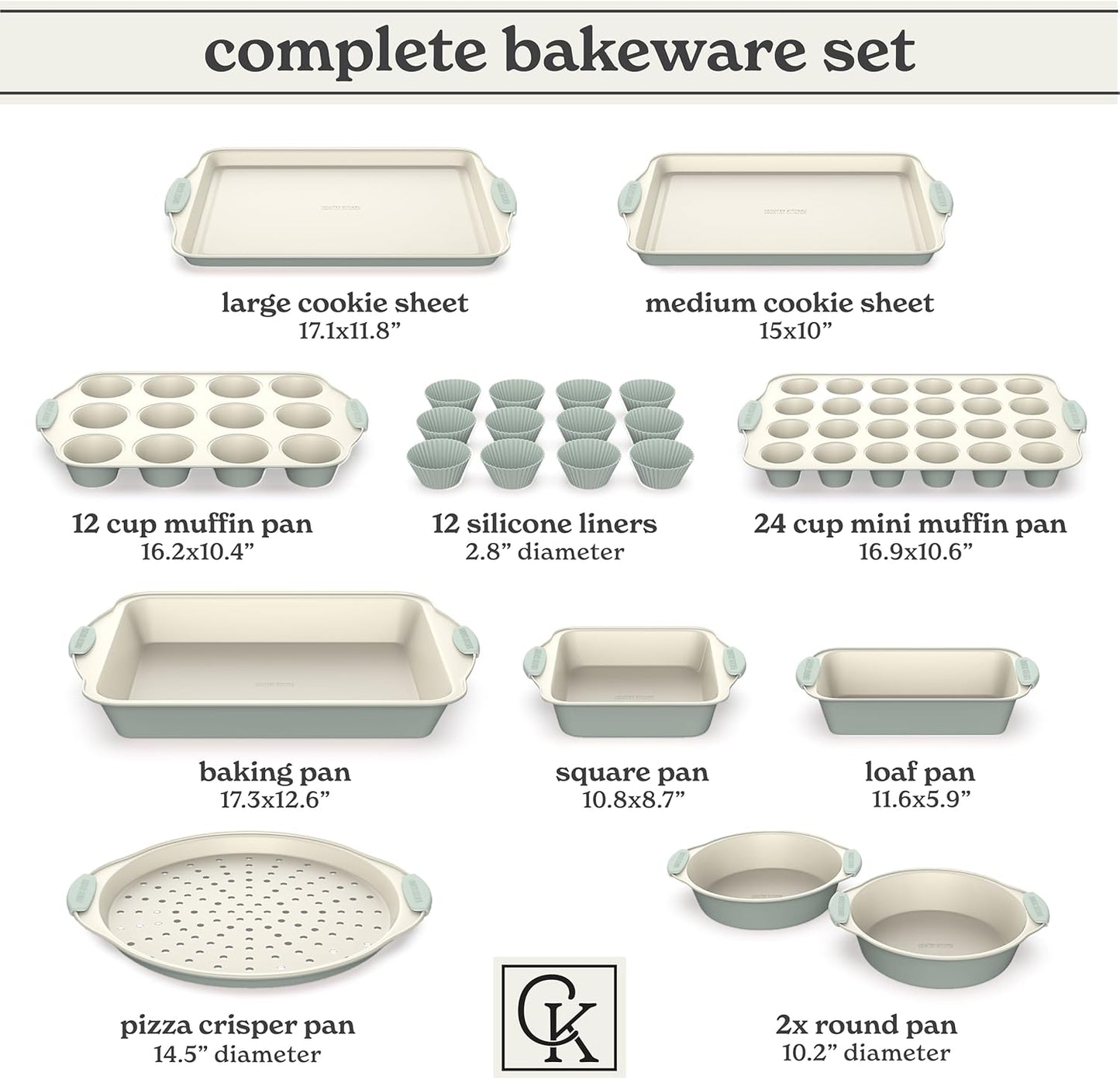 Country Kitchen Nonstick Stackable Bakeware Set - Durable, Easy Release Baking Set- 22 Pc. Includes Silicone Muffin Cups