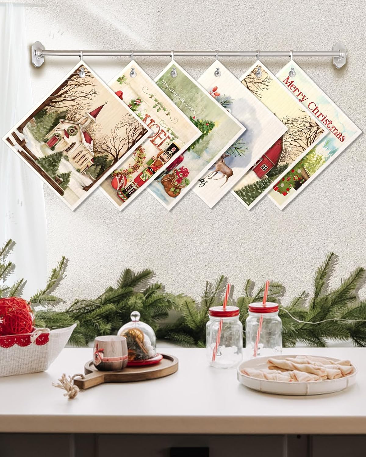6 Pack Christmas Swedish Dishcloths for Kitchen - Reusable Dish Cloths for Washing Dishes Absorbent Cute Holiday Kitchen Towels Cleaning Sponge, Xmas Theme