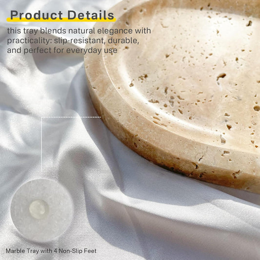 Natural Marble Tray, Stone Vanity Tray for Bathroom & Kitchen Countertop - Organizer for Perfume, Jewelry, Cosmetics 12x6 Inch,Beige Travertine