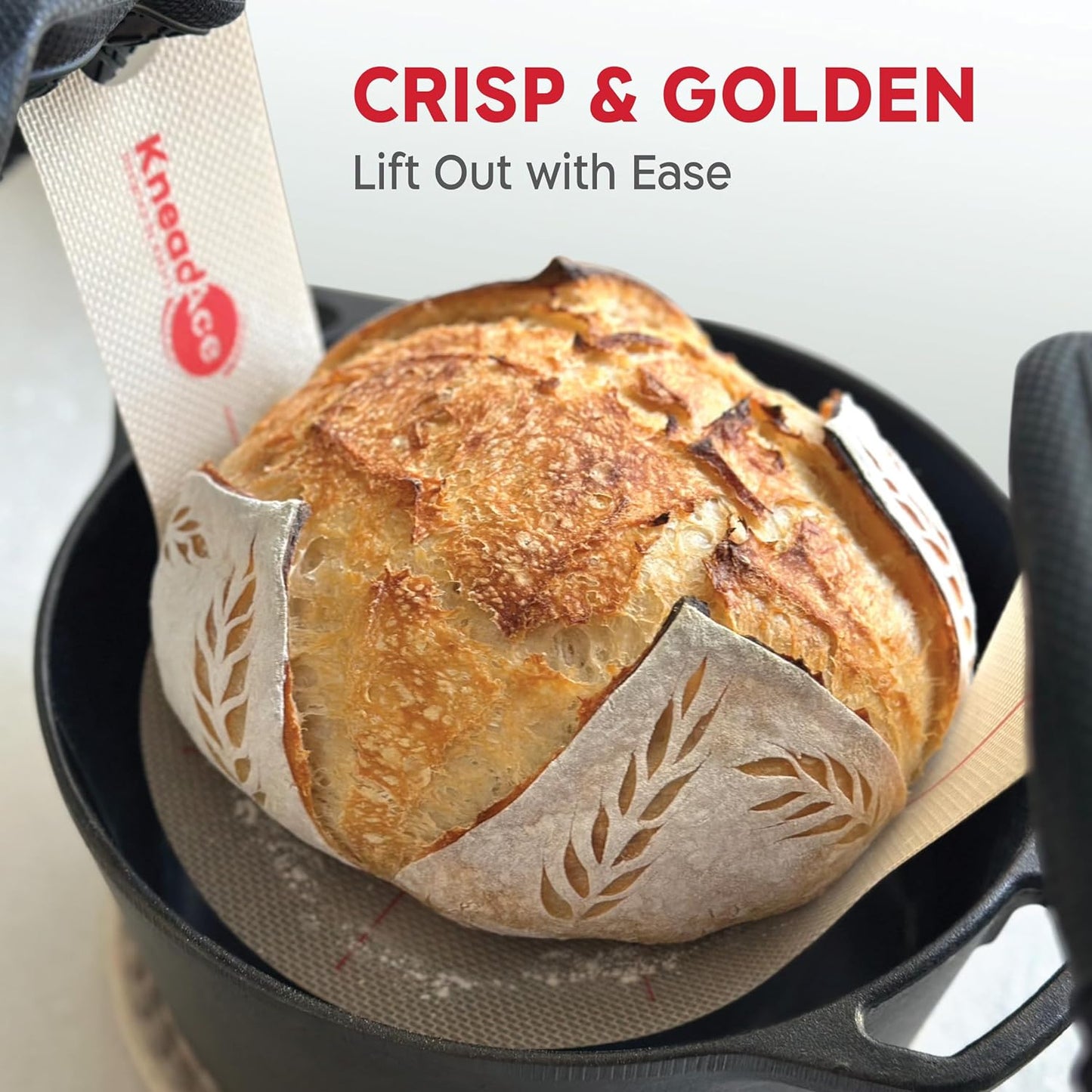 KneadAce Silicone Bread Sling Set Of 2 x Round with Long Handles, Nonstick＆Reusable Easy-Lift Baking Mat Easy Clean Dutch Oven Liners, Sourdough Baking Supplies, Ideal As Gift For Bakers