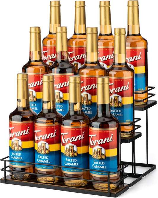 Coffee Syrup Organizer Rack, 3 Tier Syrup Holder(12 Bottle Capacity) for Coffee bar Syrup Storage,Kitchen Condiment Organization and Wine Display.