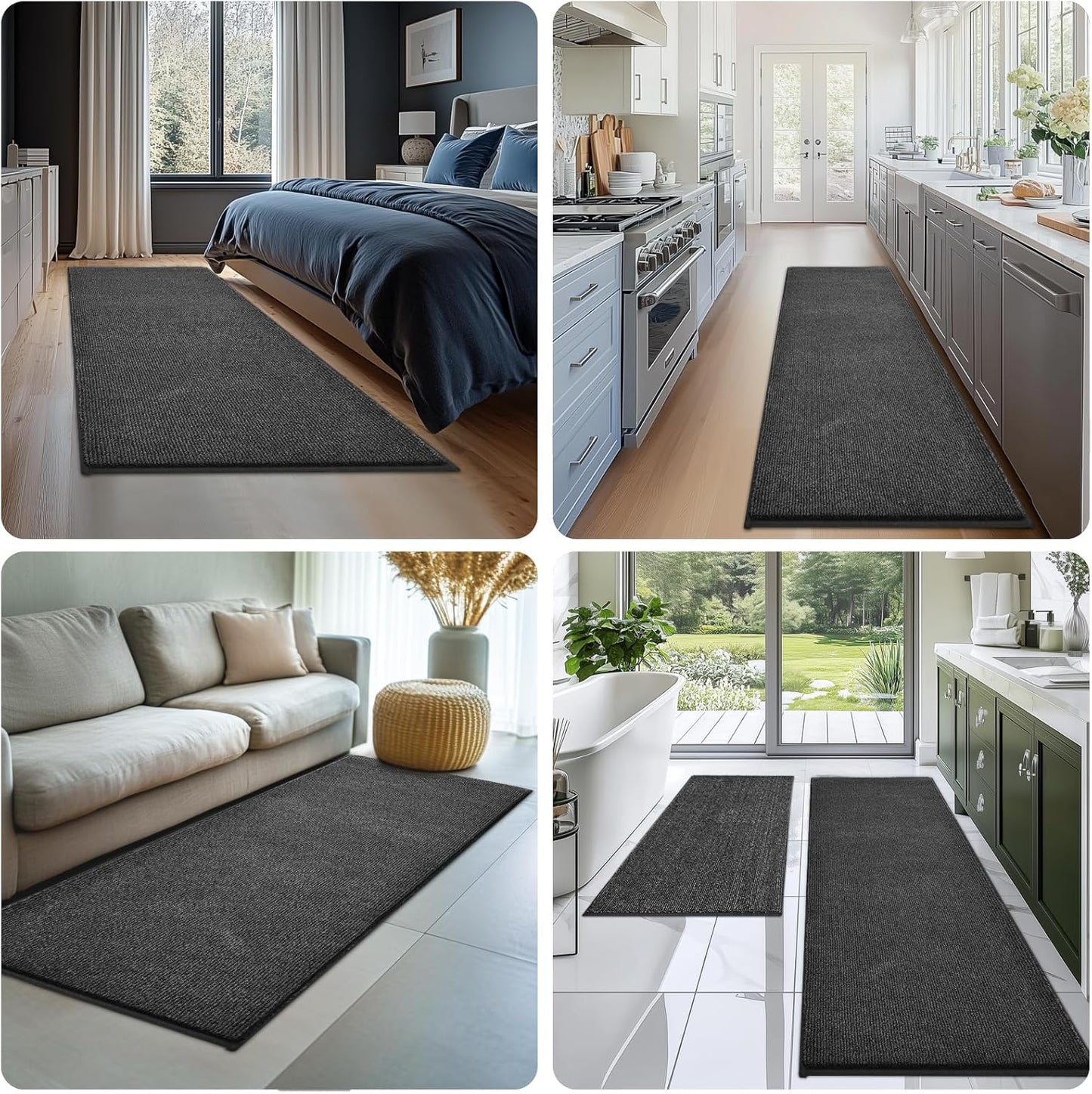 Washable Kitchen Rug 24" x 35.5" / 60cm x 90cm, Non Slip Kitchen Mat for Floor, Absorbent Indoor Entryway Rug for Laundry, Bathroom, Bedroom