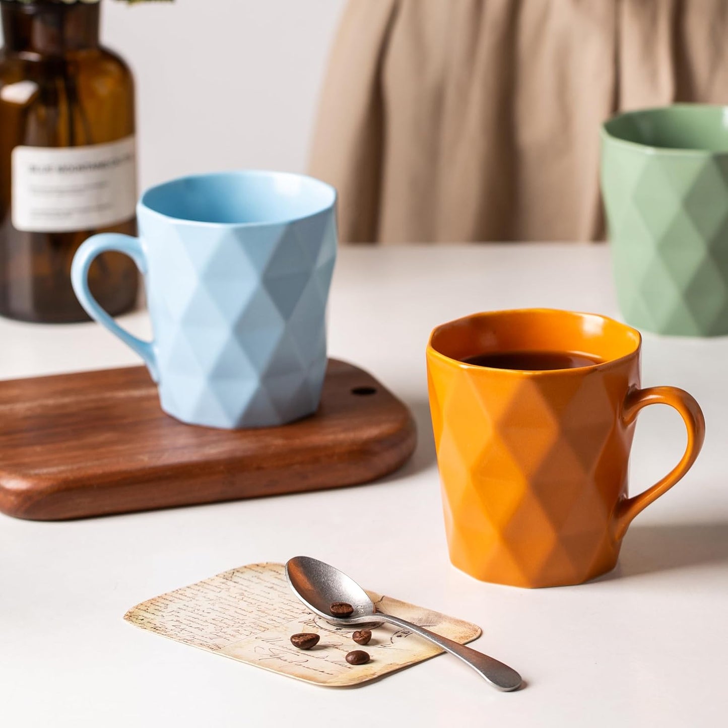 11 Ounce Porcelain Mugs, Set of 6, Tea and Cocoa Mug Set, Matte (2Orange, 2Blue, 2Pink)