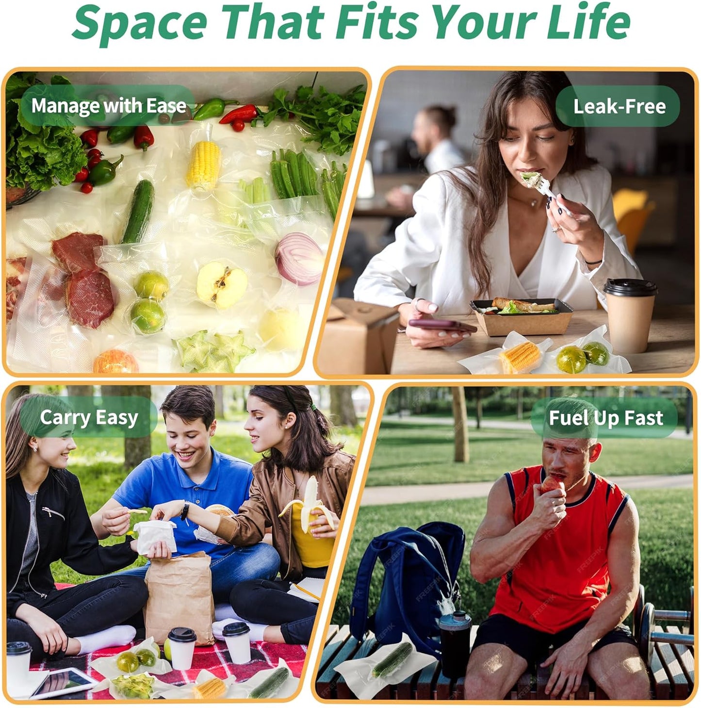 VanruVida Vacuum Sealer Bags, 50 Count 10” x 14”,BPA Free,Commercial Grade Textured PreCut Bag with Double Tear Notches, Perfect for Food Storage, Freezer, Meal Prep, or Sous Vide