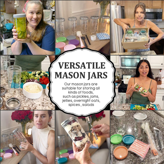 Overnight Oats Containers with Lids 24oz, 6 Pack Wide Mouth Mason Jar, Glass jars with Airtight Lids for Meal Prep, Food Storage Containers for Oats Cereal Yogurt Chia Snacks