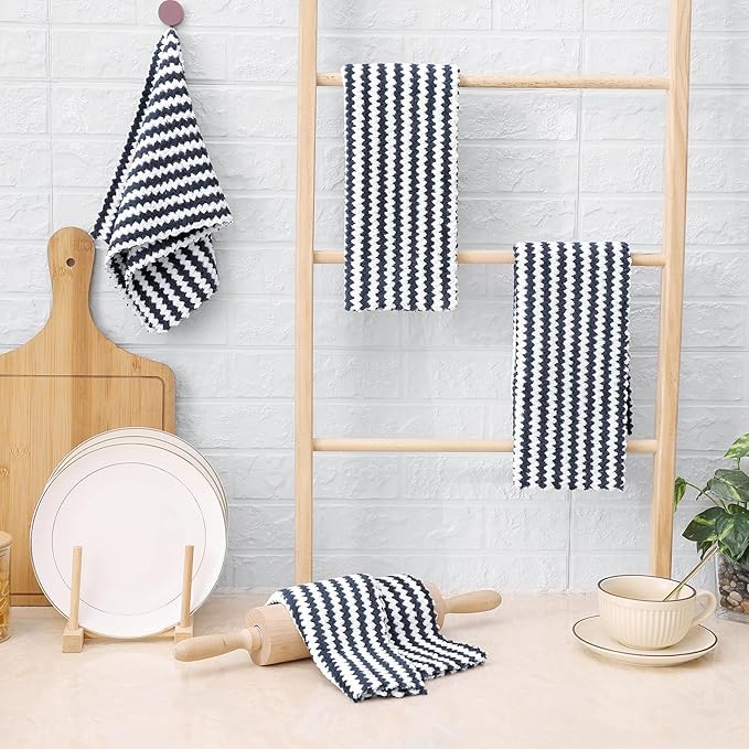 Homaxy Kitchen Towels(12 Pack, 10 x 20 inches), Ultra Soft and Absorbent Dish Towels, Reusable Fast Drying Microfiber Cleaning Cloth, Coral Velvet Wave Design No-lint, Dark Grey