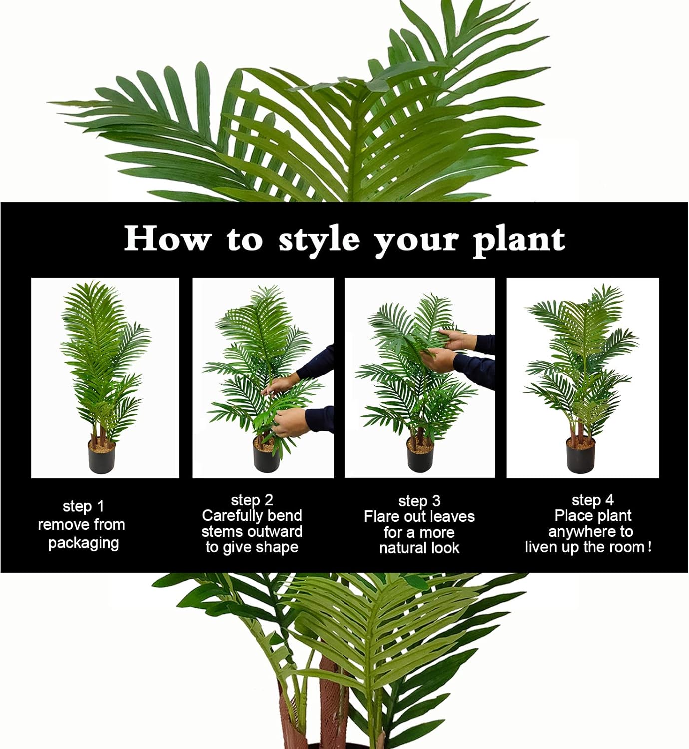 Artificial 3 Feet Areca Palm Tree, Faux Palm Tree Pot, Fake Plants，Palm Trees for Home, Office, Living Room, Kitchen, Bedroom, Balcony Decor, Indoor Outdoor Perfect Housewarming Gift.