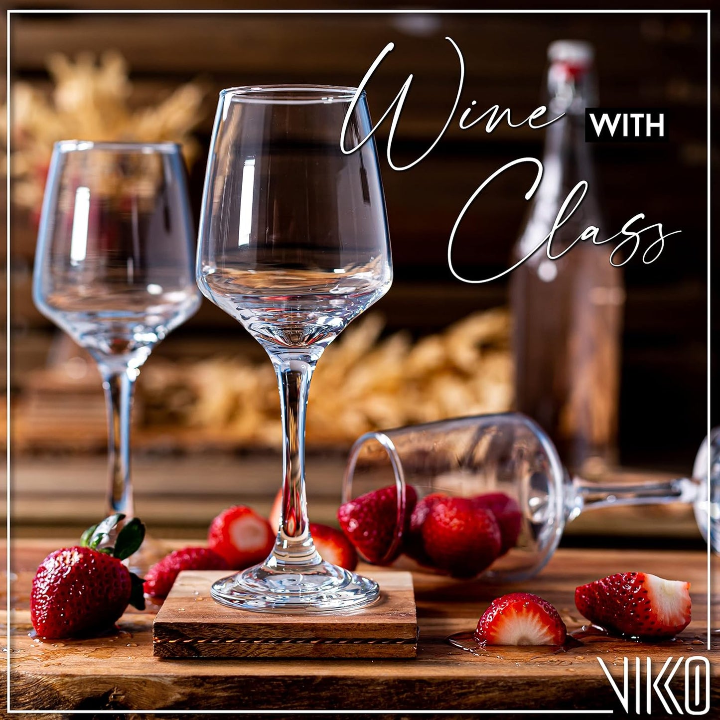 Vikko Stemmed Wine Glasses Set of 6 - 10.5 Oz White and Red Wine Glass, Thick and Durable