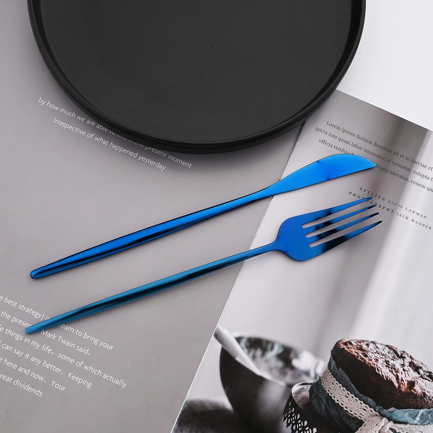 Silverware Set – 20 Piece Family Dinnerware Set – Flatware Set Service For 4 – Blue Tableware Sets – Cutlery Great For Family Gatherings & Daily Use – Spoons, Knives, Forks