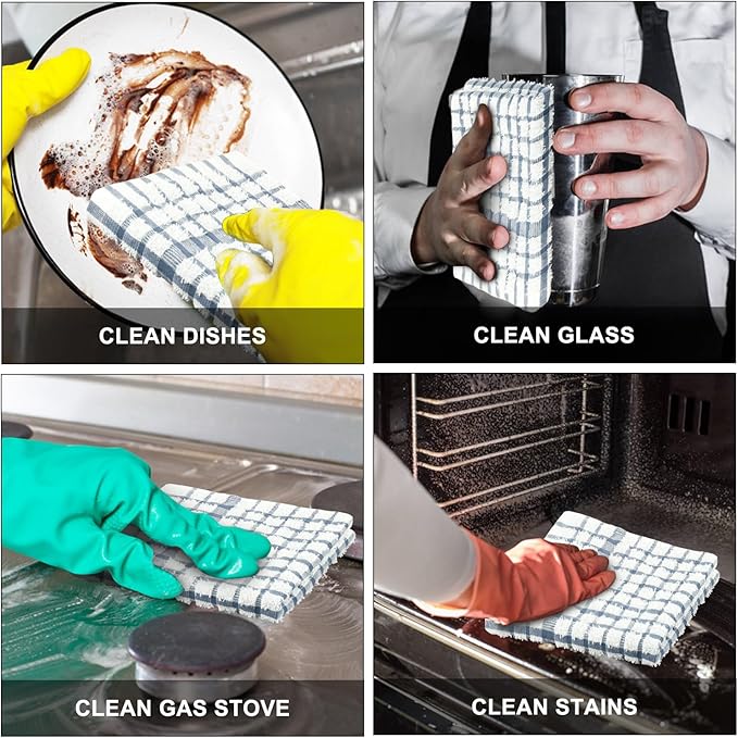 Nialnant 8 Pack Kitchen Towels and Dishcloths Sets,100% Cotton Soft Absorbent Quick Drying Dish Towels for Kitchen,Washing Dishes-Little Blue Plaid,12 x 12 in