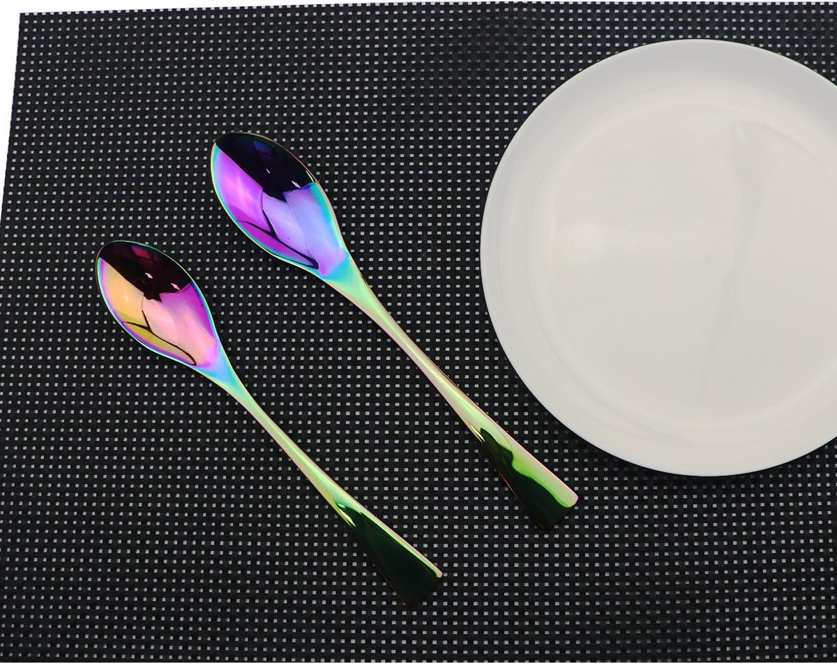 Flatware Set 18/10 Stainless Steel Mirror Polished Rainbow Colorful Cutlery - Silverware Utensil Set of Serrated Steak Knife Dinner Fork Knife Salad Fork Dessert Spoon,24 Piece Service for 4