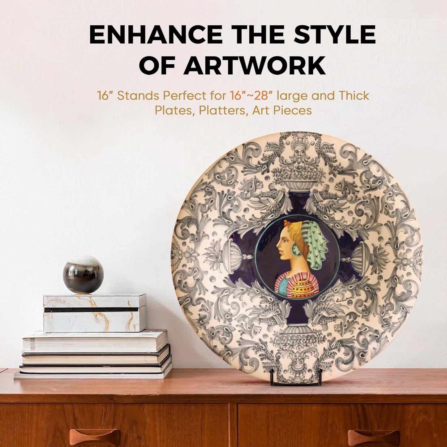 TR-LIFE 16 Inch Black Metal Plate Stand (3 Pack) - Heavy Duty Picture and Display Stand for Large Plates, Frames, Platters and Art