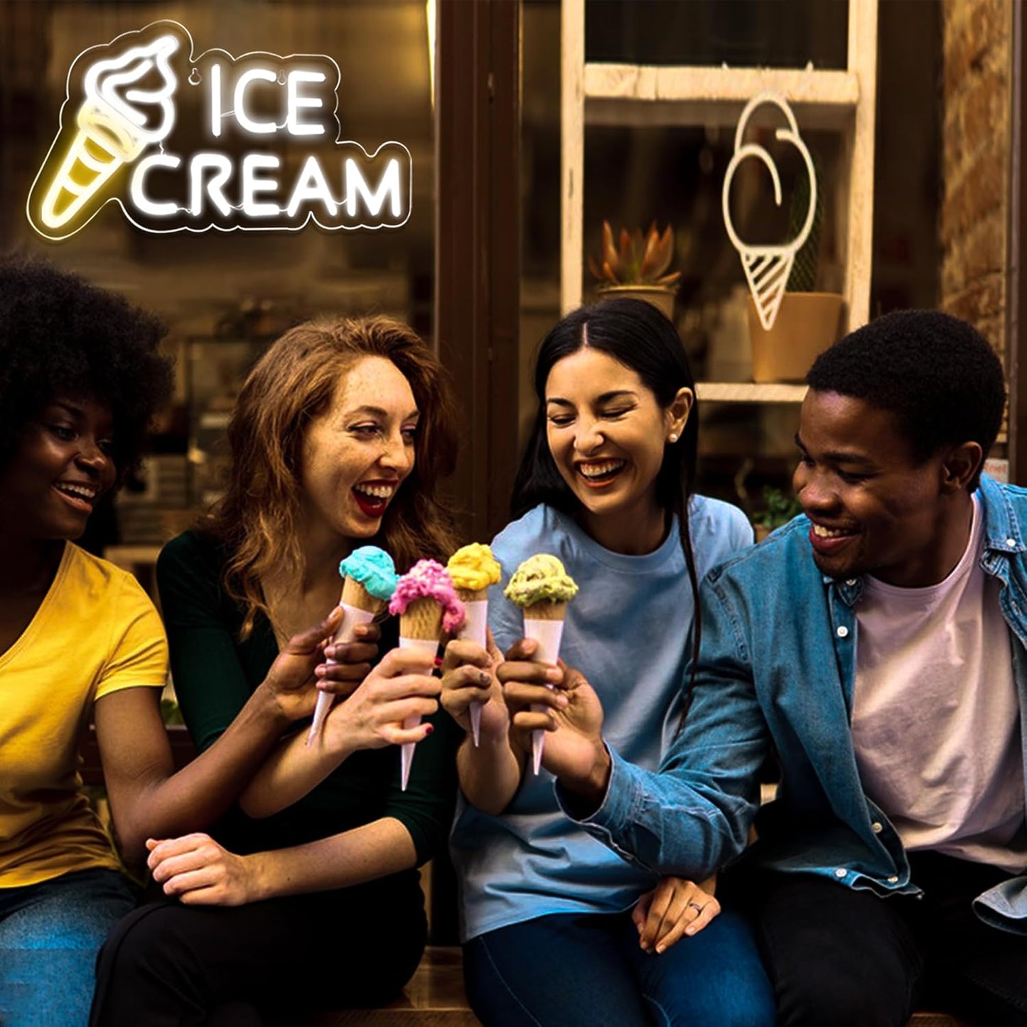 Ice Cream Neon Sign for Wall Decor,Ice Cream Neon Sign for Shop decor,Business Dessert LED light for Bar,Party,Bedroom Decoration,Birthday Christmas Decor,Size16.1 * 8.3 inch(JTLD022)