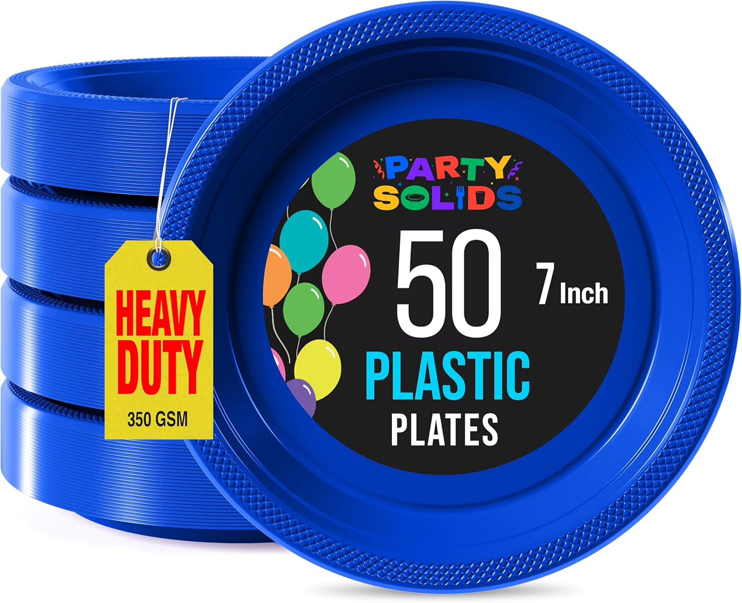 Exquisite Party Solids Dark Blue Plastic Plates For Party Supplies 7" Dark Blue Disposable Plates Heavy Duty 50 Pcs Plastic Dinnerware Sets Heavy Duty 350 GSM Disposable Dinnerware Set