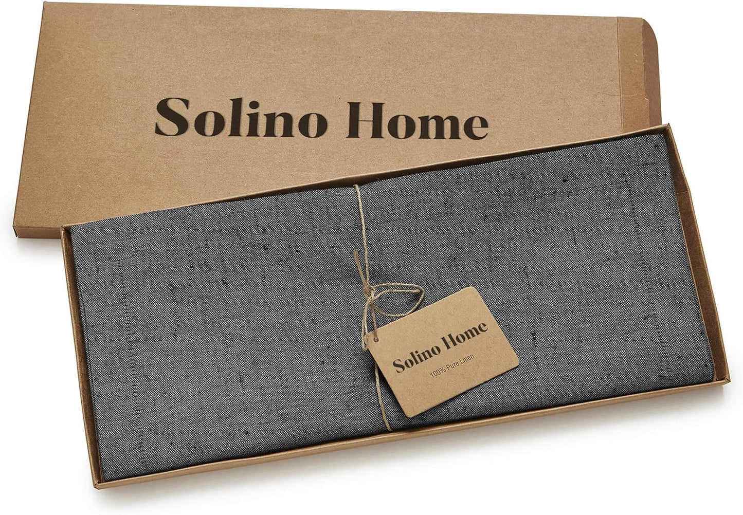 Solino Home Linen Small Table Runner 60 Inches - Athena, 100% Pure Linen Charcoal Grey Table Runner 14 x 60 Inch Ideal for Dresser and Coffee Tables - Halloween, Thanksgiving