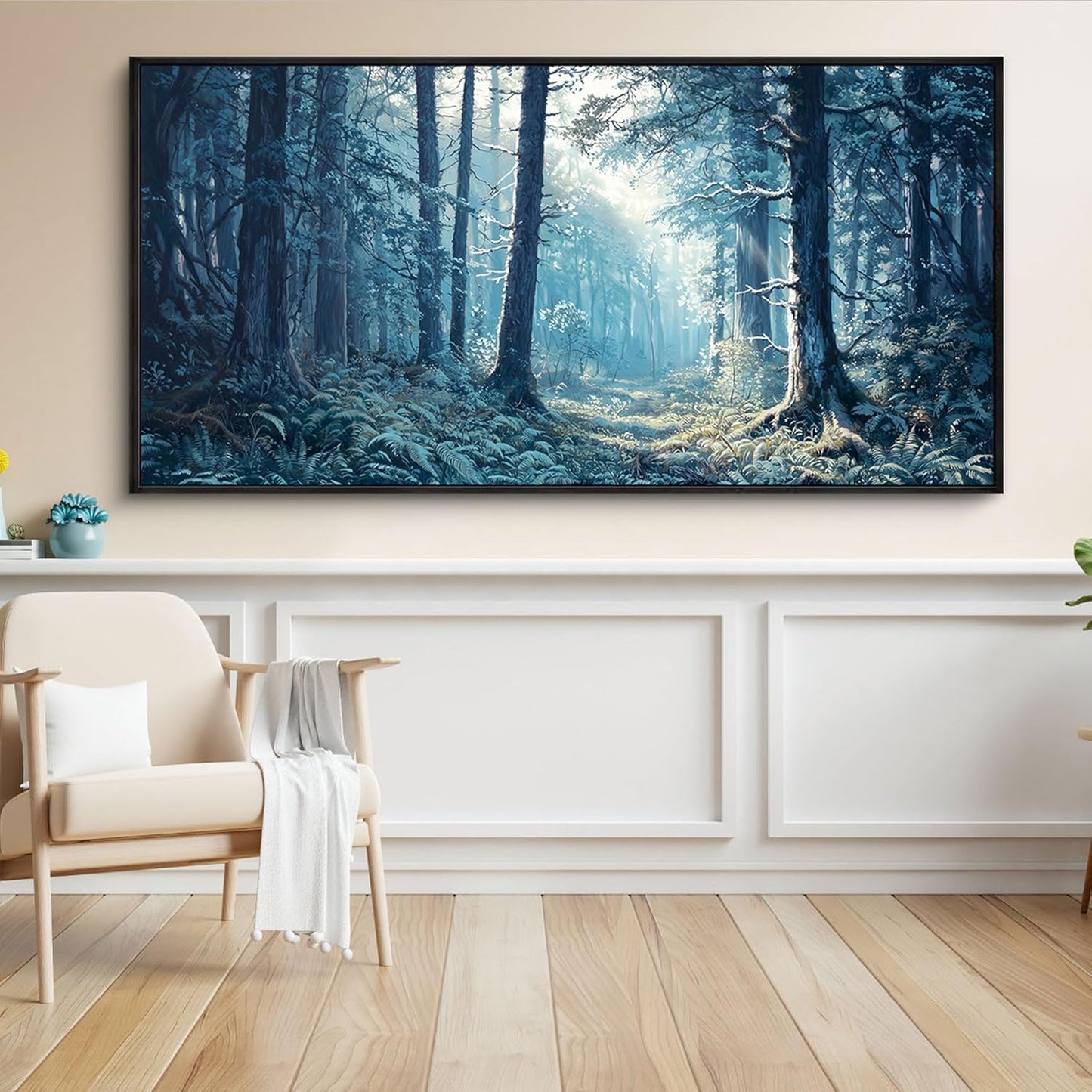 KLAKLA Large Canvas Wall Art - Forest Wall Decor Amazon Wall Art Landscape Blue Tree Picture Framed Artwork for Walls Living Room Bedroom Office - 58x29 Inches