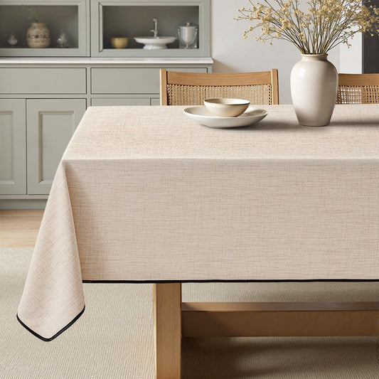 MIULEE Ivory-Black Linen Tablecloth 60x84 Inch Rectangle Table Cloth Waterproof,Stain Resistant & Wrinkle Resistant for Dining Party Wedding