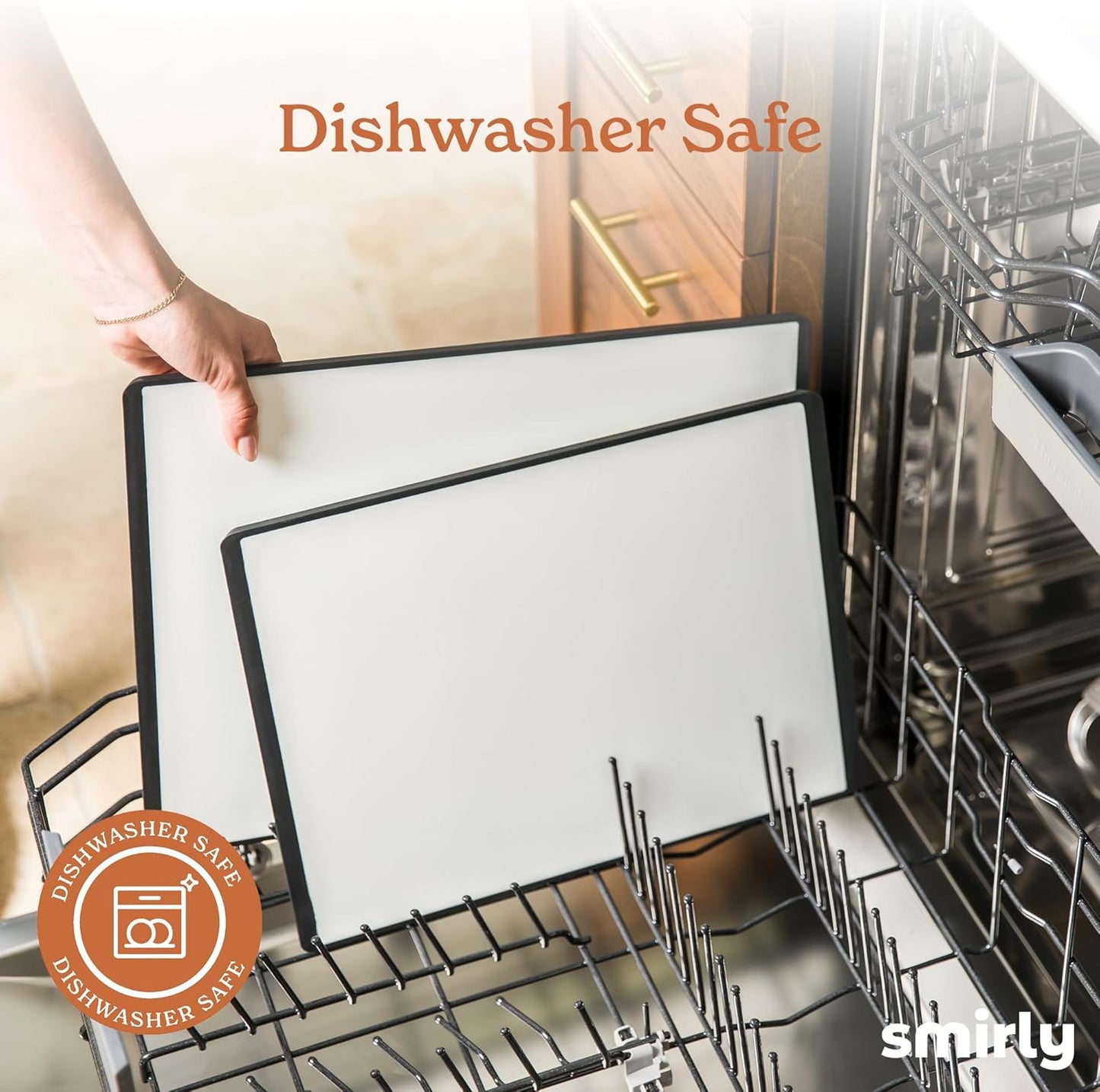 SMIRLY Plastic Cutting Board Set with Holder 4 Pieces, Non-Slip Dishwasher Safe Chopping Boards for Kitchen, Black & White