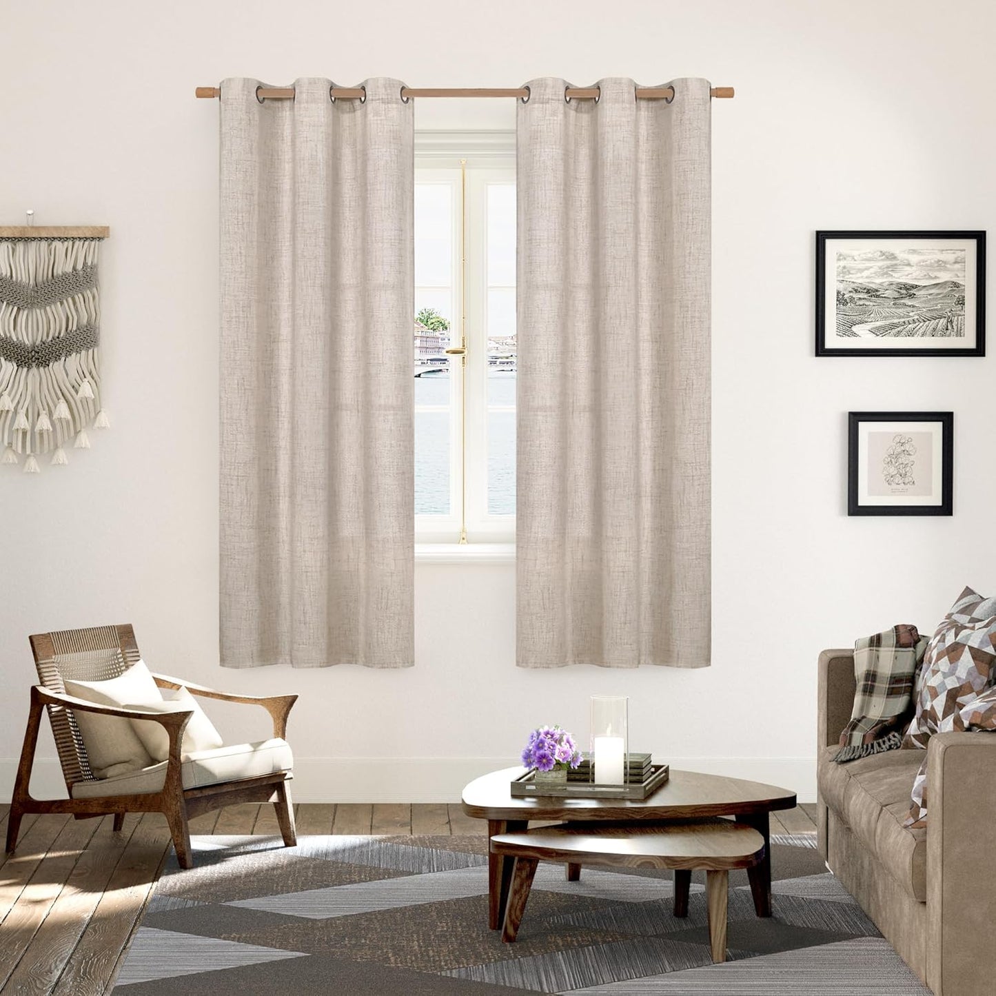 YoungsTex Natural Linen Curtains 72 Inch Long for Living Room, Light Filtering Semi Sheer Drapes with Bronze Grommet Textured Privacy for Bedroom Office Farmhouse, 2 Panels, 42 X 72 Inch
