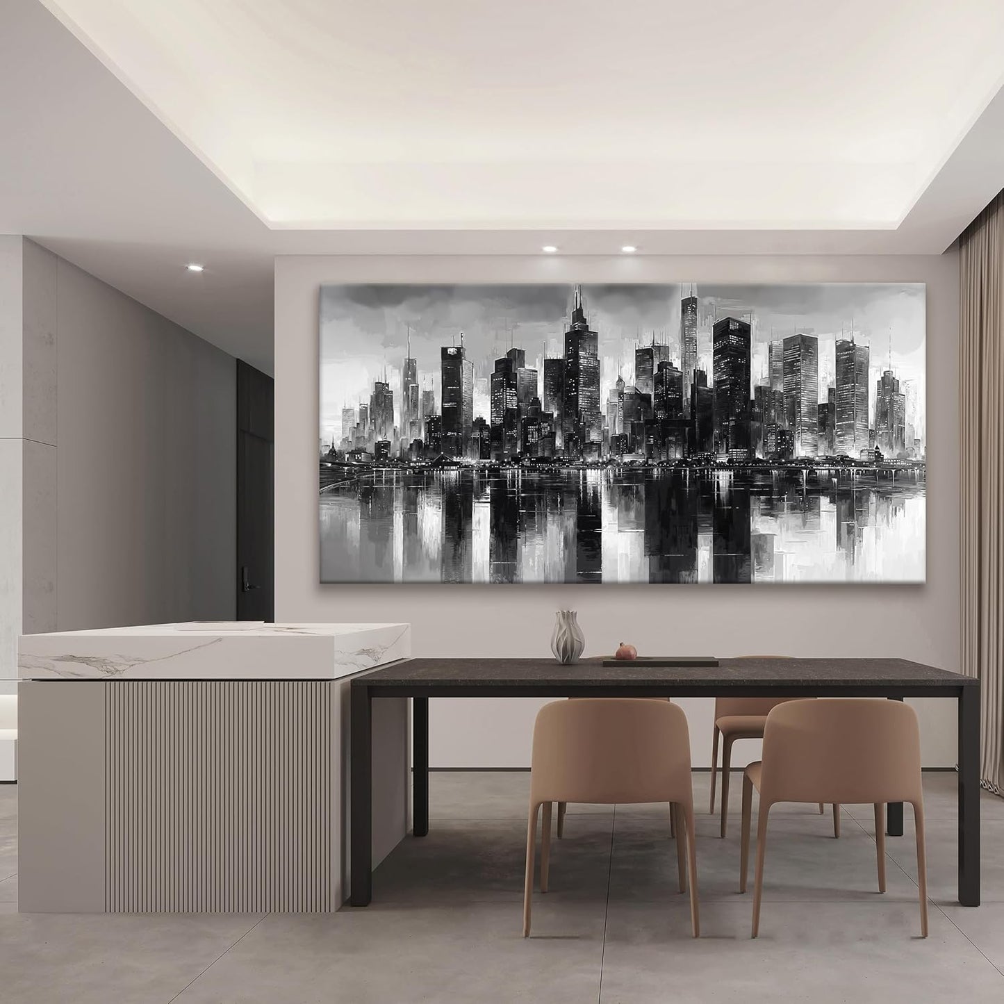 QSQ New York City Wall Art Brooklyn Bridge Wall Art For Living Room Office Bedroom Cityscape Canvas Art Wall Decor Paintings Picture For Bedroom Home Wall Decor Chicago Artwork For Walls 29 × 58 In