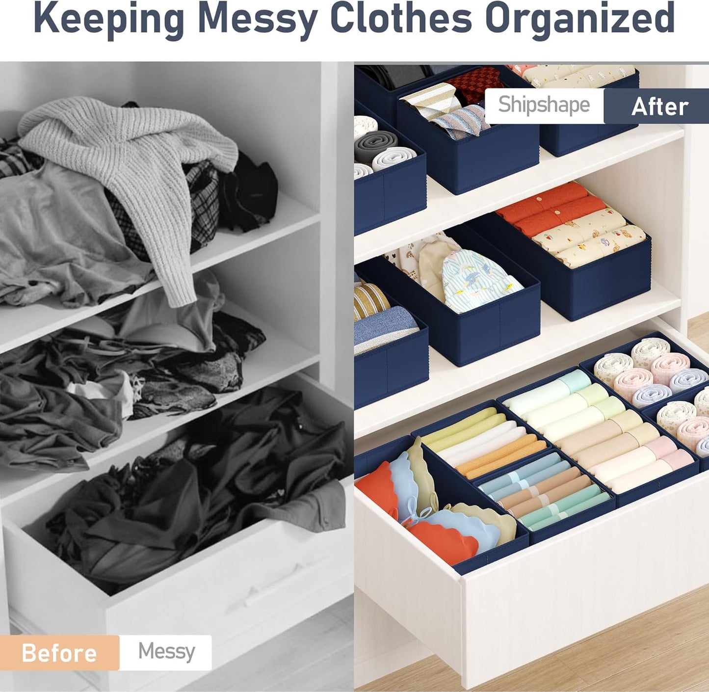 DIMJ Drawer Organizer Clothes Storage - 18 Pack Baby Dresser Organizer for Nursery, Foldable Drawer Dividers for Bedroom Closet Organization, Fabric Storage Bins for Socks, Underwears, Bras