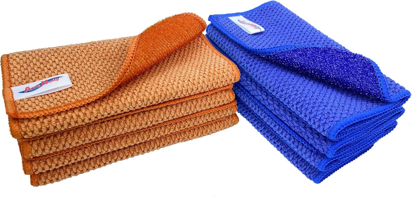 16 Pack Microfiber Scrub Dish Cleaning Cloth, Non-Scratch, Reusable & Durable for Pan Pot Dish Cooktop Stovetop Counter Kitchen Household, Machine Washable, 6 x 6 Inch, Orange & Blue Assorted