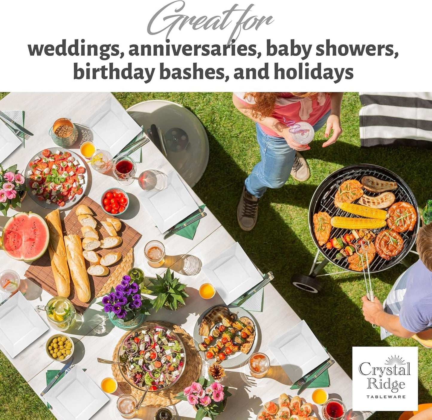 60 Pieces Square White Plastic Disposable Plates - Premium Heavy-Duty 30 Dinner Plates & 30 Salad Plates Ideal for Party, Birthday and Special Events