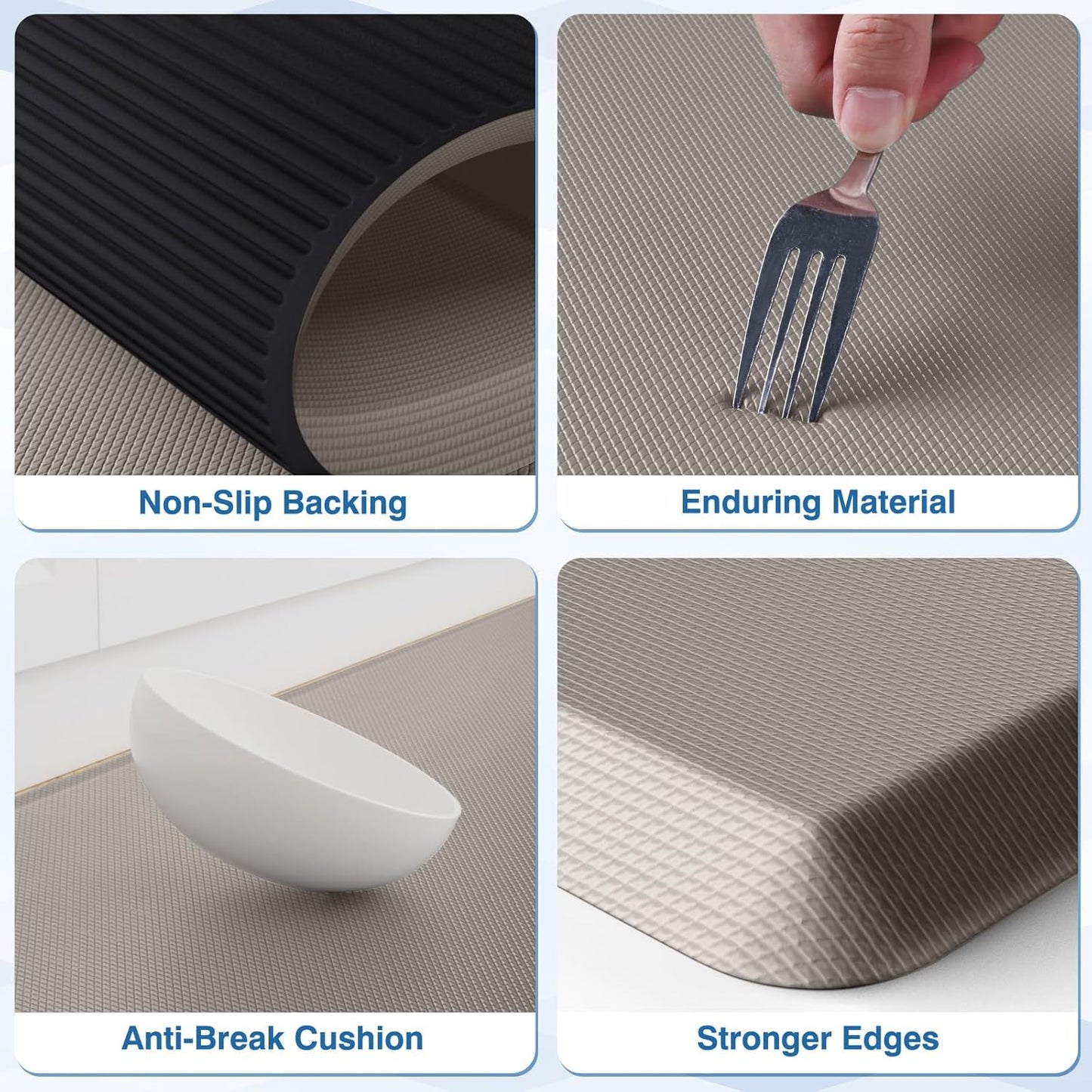 StepRite Kitchen Mats, 2PCS Kitchen Rugs, Cushioned Anti Fatigue Kitchen Mats for Floor, Non-Slip Standing Desk Mat, Waterproof Kitchen Rug Set for Kitchen,20" x 32"+20" x 94.5"-Full 1inch Thick,Khaki