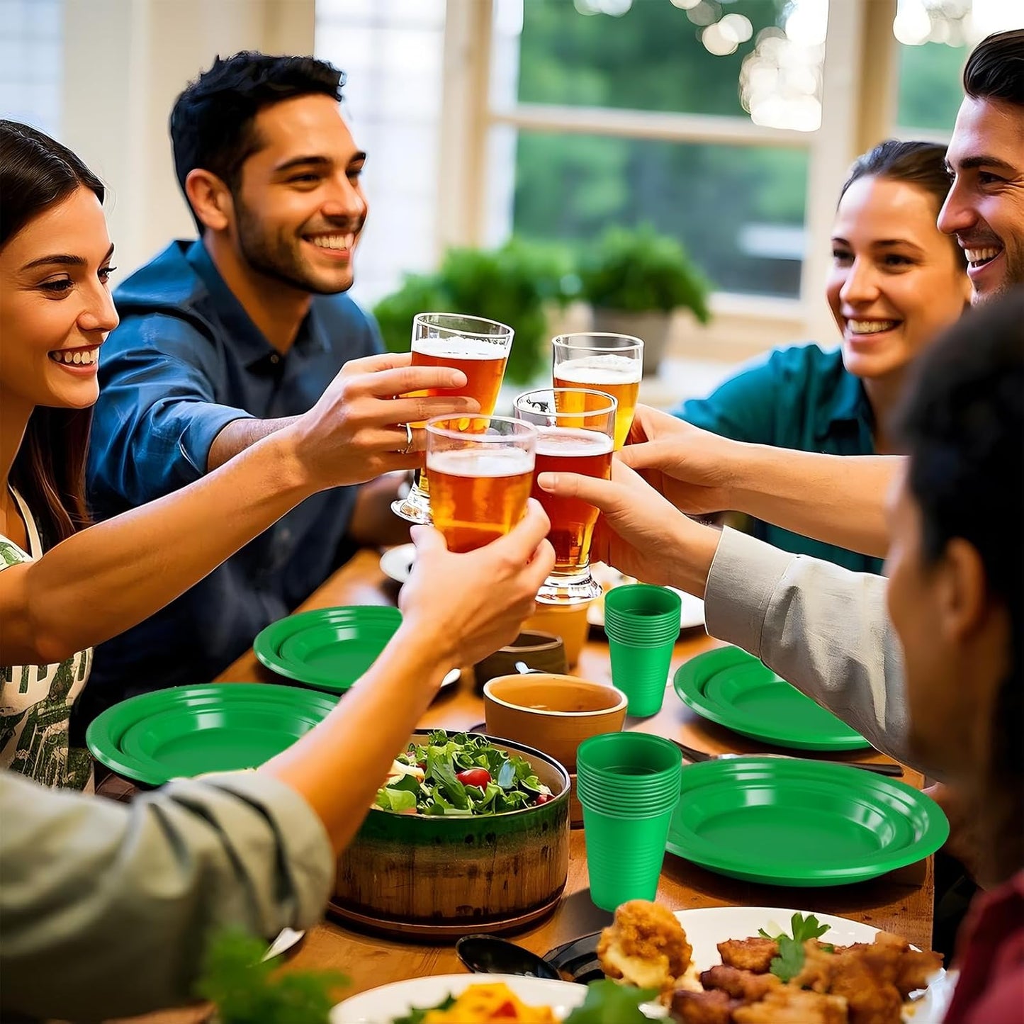 Green Party Supplies,Green Disposable Plates,Including Green Plastic Plates and Napkins, Plastic Cutlery and 12OZ Cups for Engagement Wedding Birthday Christmas Party,Serve 25 Guests