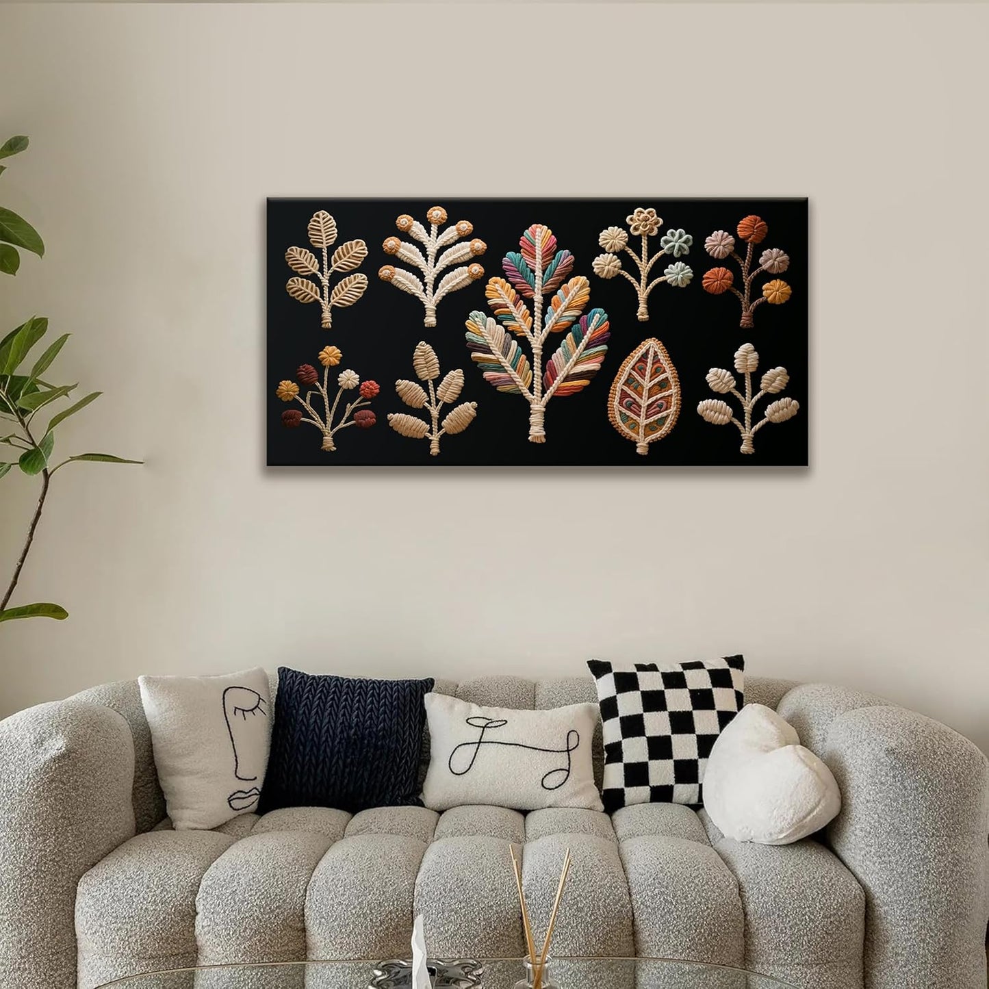 Tsomzxng Boho Black Wall Art Modern Bohemian Canvas Wall Art Decor Multicolor Painting Prints Boho Wall Art For Apartment Bedroom Nursery Backdrop 20" X 40" Ready To Hanging