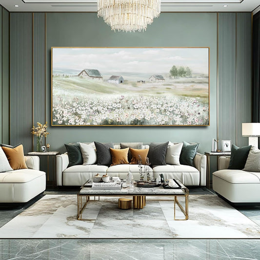 Farmhouse Framed Wall Art Landscape Wall Decor Green Wall Print 36"x70" Bedroom Artwork for Wall Over Bed Office Pictures