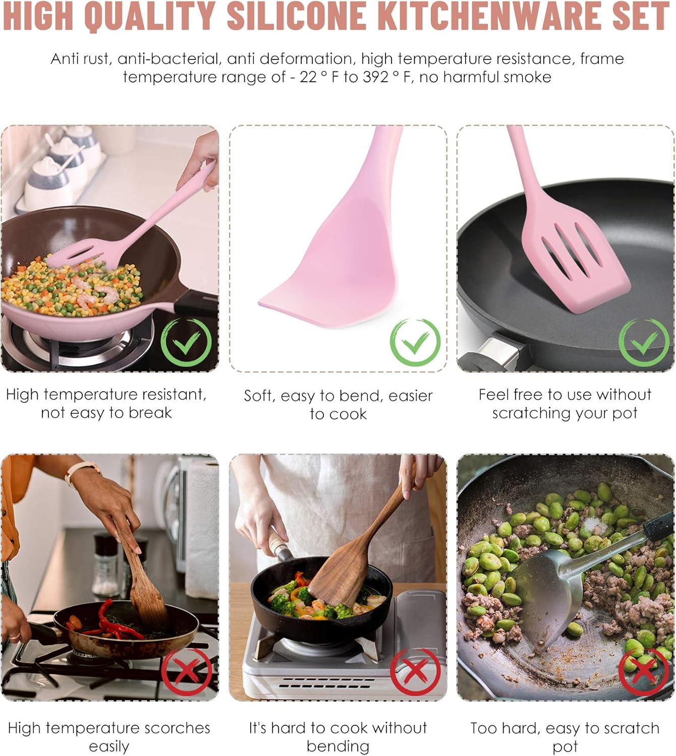 Kitchen Utensils Set-12 Pieces Silicone Cooking Utensils Set (Dishwasher Safe) 392°F Heat Resistant Spatula Set, Nonstick Cookware