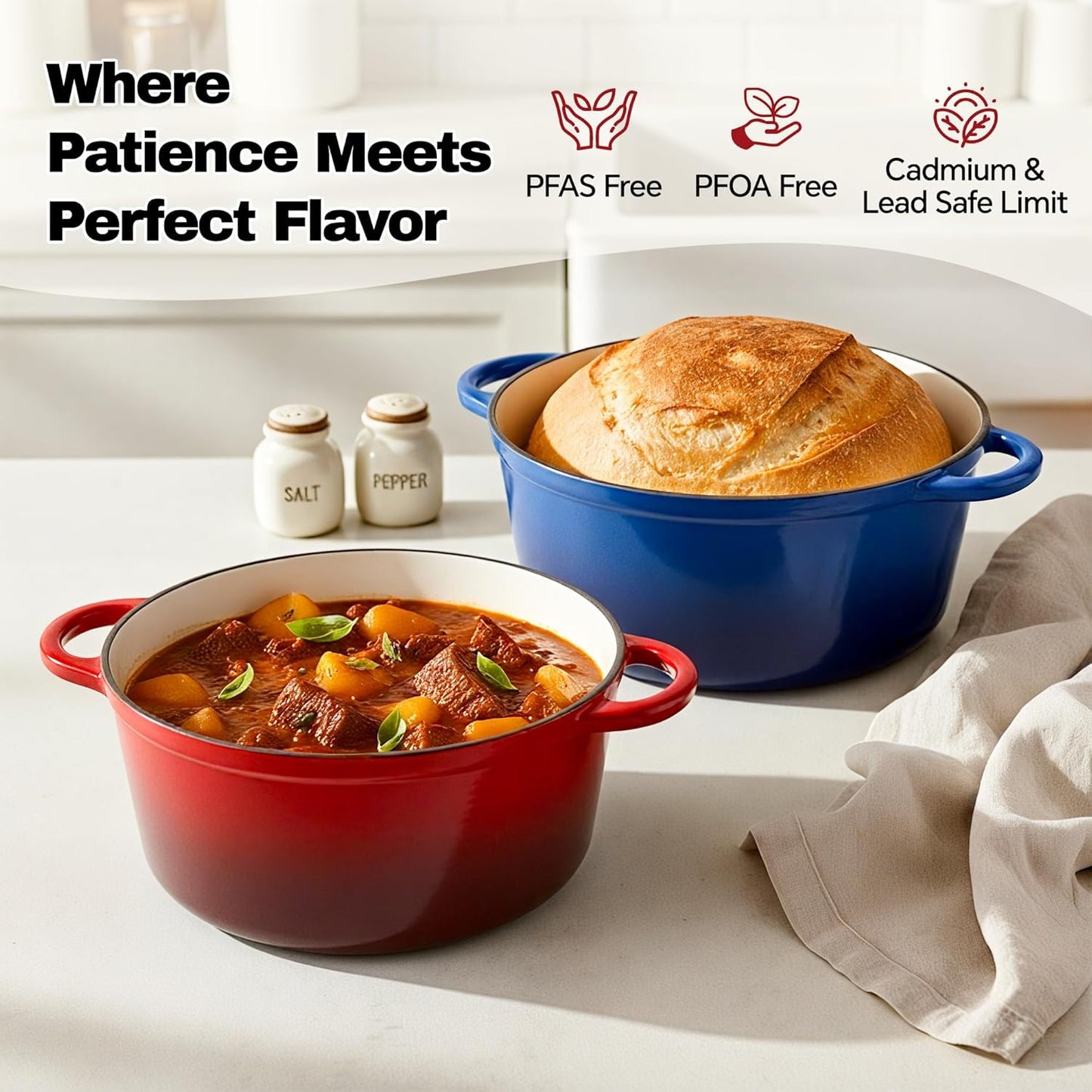 4.5 Quart Dutch Oven Pot with Lid, Non Stick Enameled Cast Iron Dutch Oven for Bread Baking,Heavy-Duty, Oven Safe Ceramic Cookware Up to 500°F for Baking, Braising, Stews, Roasting, Red