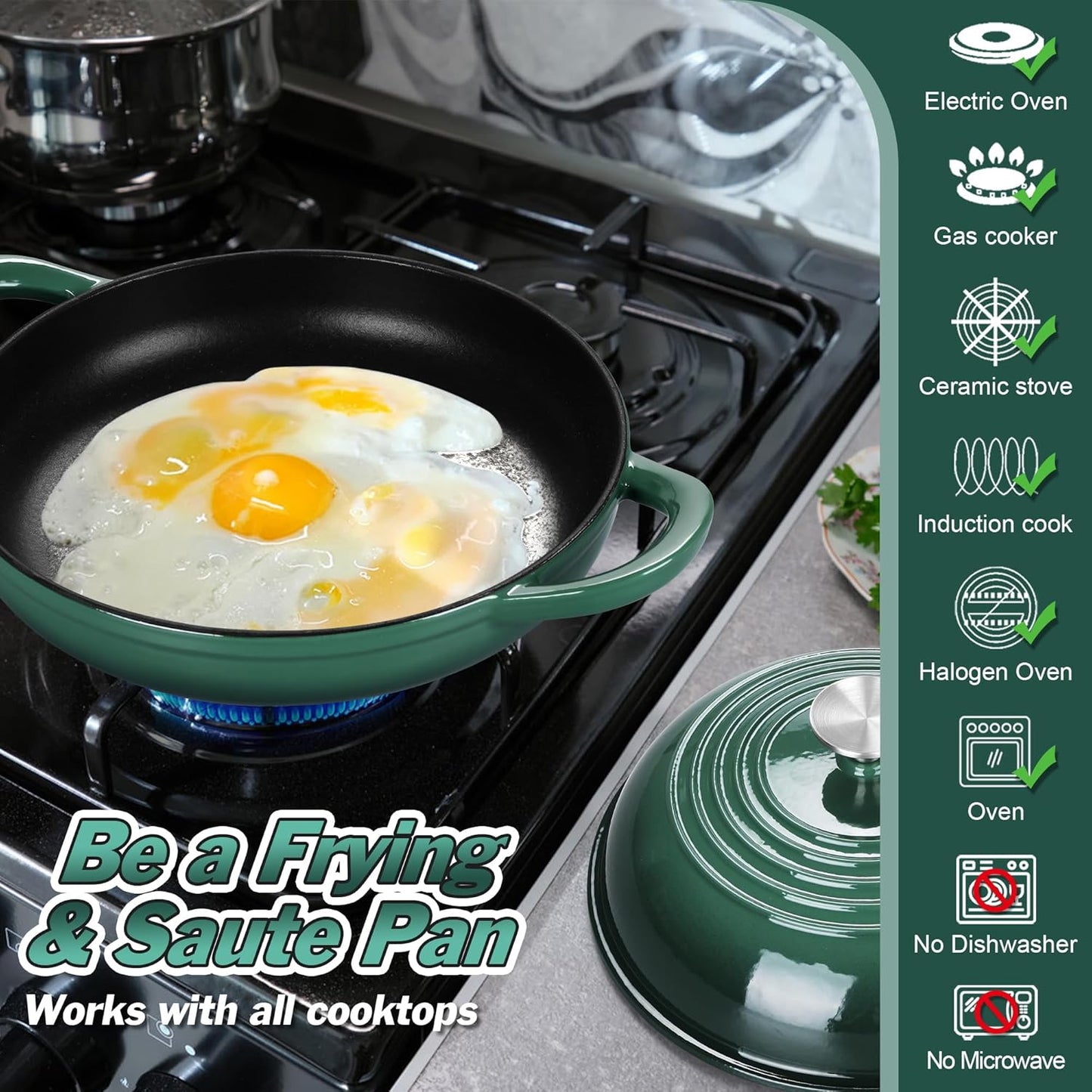 P&P CHEF Bread Dutch Oven for Sourdough, 5.5 Quart Enameled Cast Iron Dutch Oven Pot with Lid for Homemade Bread Baking, Easy to Clean & Even Heat, Dark Green