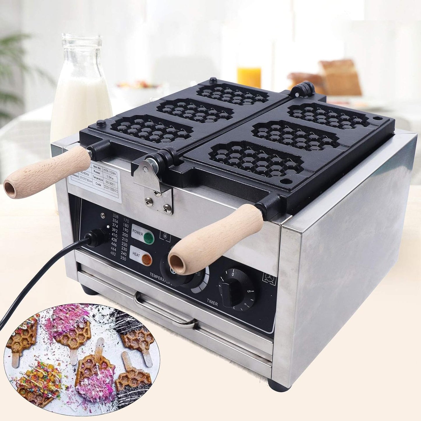 110V Commercial Electric Waffle Maker, 1500W 3 Compartment Flip Waffle Maker Iron Machine, Square Waffle Maker with Temperature and Time Control for Bakeries Snack Bar Family