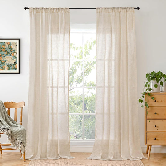 BGment Burlap Linen Semi Sheer Curtains 84 Inch Length for Living Room, Light Filtering Window Drapes with Rod Pocketfor Bedroom Farmhouse Dining Lightweight, 2 Panels Set, 42 Inch Wide Each Panel