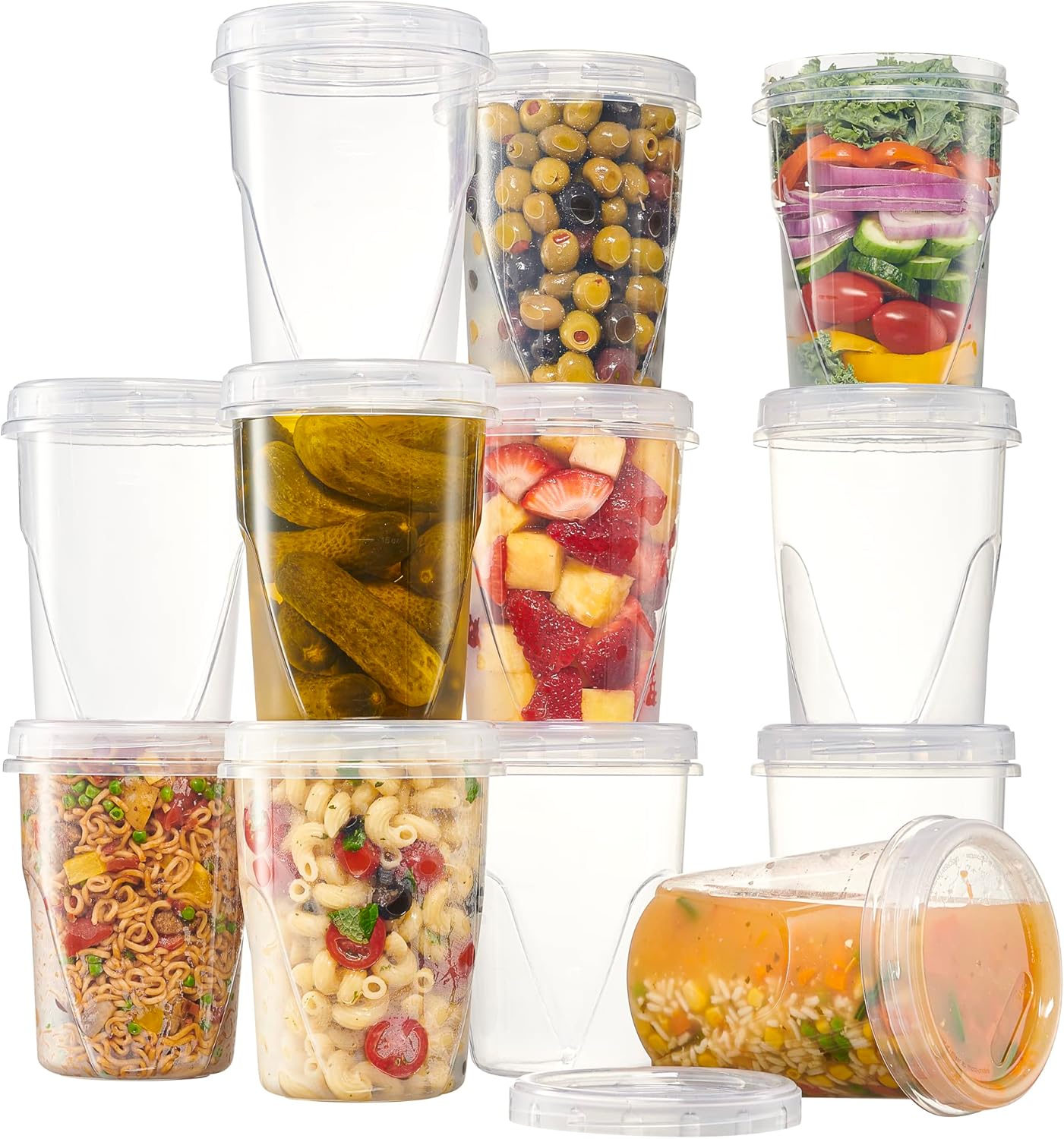 PLASTICPRO 12 Pack Twist Cap Food Storage Containers with Clear Screw on Lid- 32 oz Reusable Meal Prep Containers - Freezer and Microwave Safe Clear Plastic Food Storage