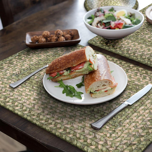 Homespice Grassland Jute Woven Placemats, Warm Country Rustic Decor, Set of 4, Green 13x19 Rectangle Table Mats - Vibrant Colors, Durable, Easy to Clean and Protects Furniture