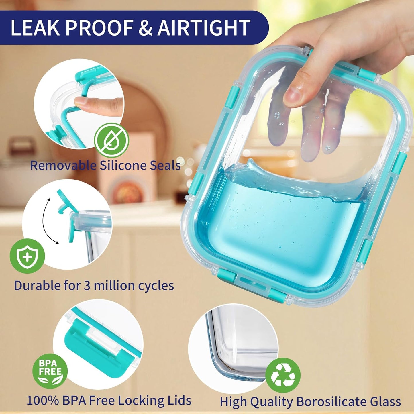 MFY 12-Pack Glass Storage Containers with Lids, Glass Meal Prep Containers Set, Airtight Lunch Containers with Lids, Microwave, Oven, Freezer and Dishwasher Safe, Green