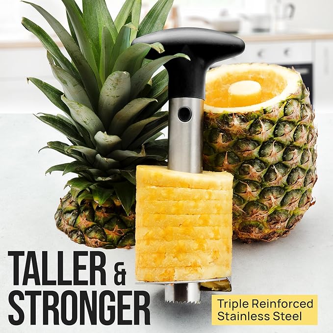 Zulay Kitchen Stainless Steel Pineapple Corer & Slicer – Heavy-Duty Pineapple Cutter with Reinforced Blade & Eye Removal Tool – Effortless Pineapple Core Remover & Slicer - Black
