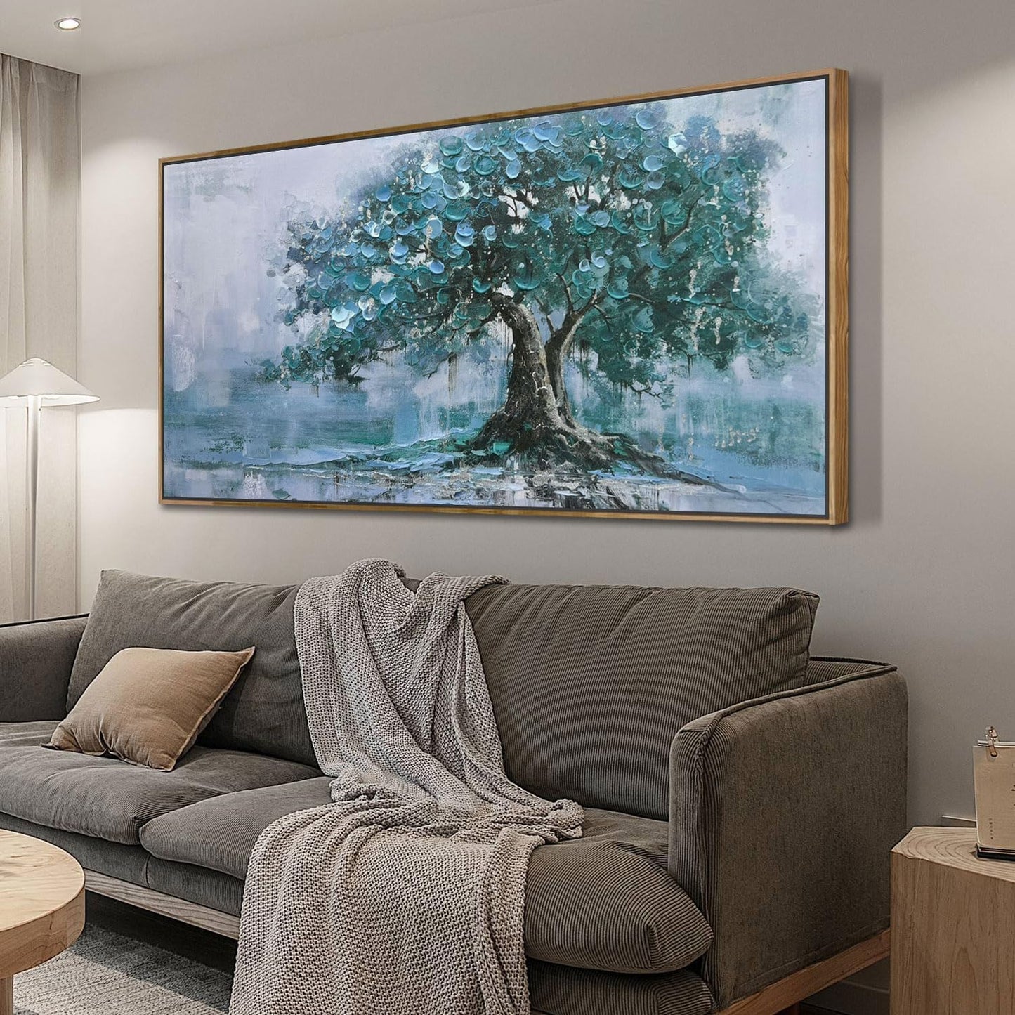 Ardemy Framed Tree Canvas Wall Art for Living Room Teal Tree of Life Landscape Bedroom Pictures Wall Decor Nature Paintings Artwork for Walls Home Office Dining Room Kitchen 40"x20"