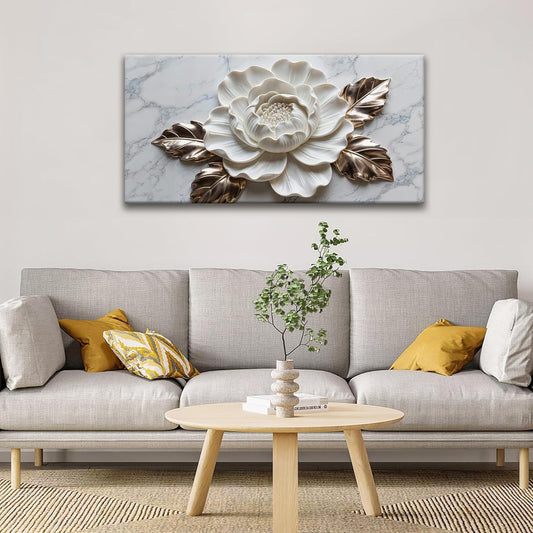 Suconvng Canvas Art Wall Decor Print Paintings Marble Texture White Flower Wall Art Prints Pictures Ready To Hang Pictures For Bedroom Bathroom Office Kitchen Home Wall Decor Artwork 20" × 40"