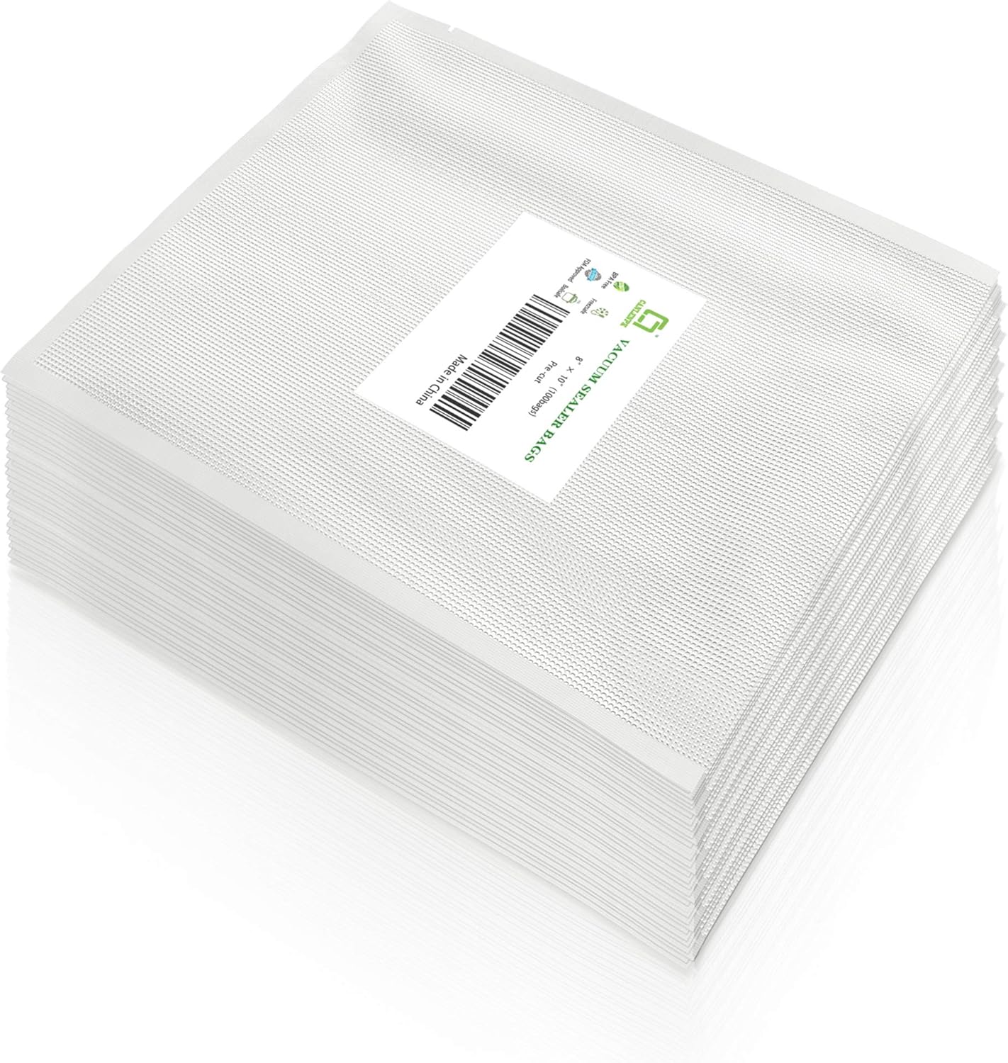 CANLENPK 8×10 Inch/20x24.5cm Vacuum Sealer Bags,Precut Easy Tear Notch Textured Food Storage Bag,Seal Meal Snack Fruit Nut,Boil Steam Heat Freeze Sous Vide Bags,Commercial Food Sealable Bags(100PCS)