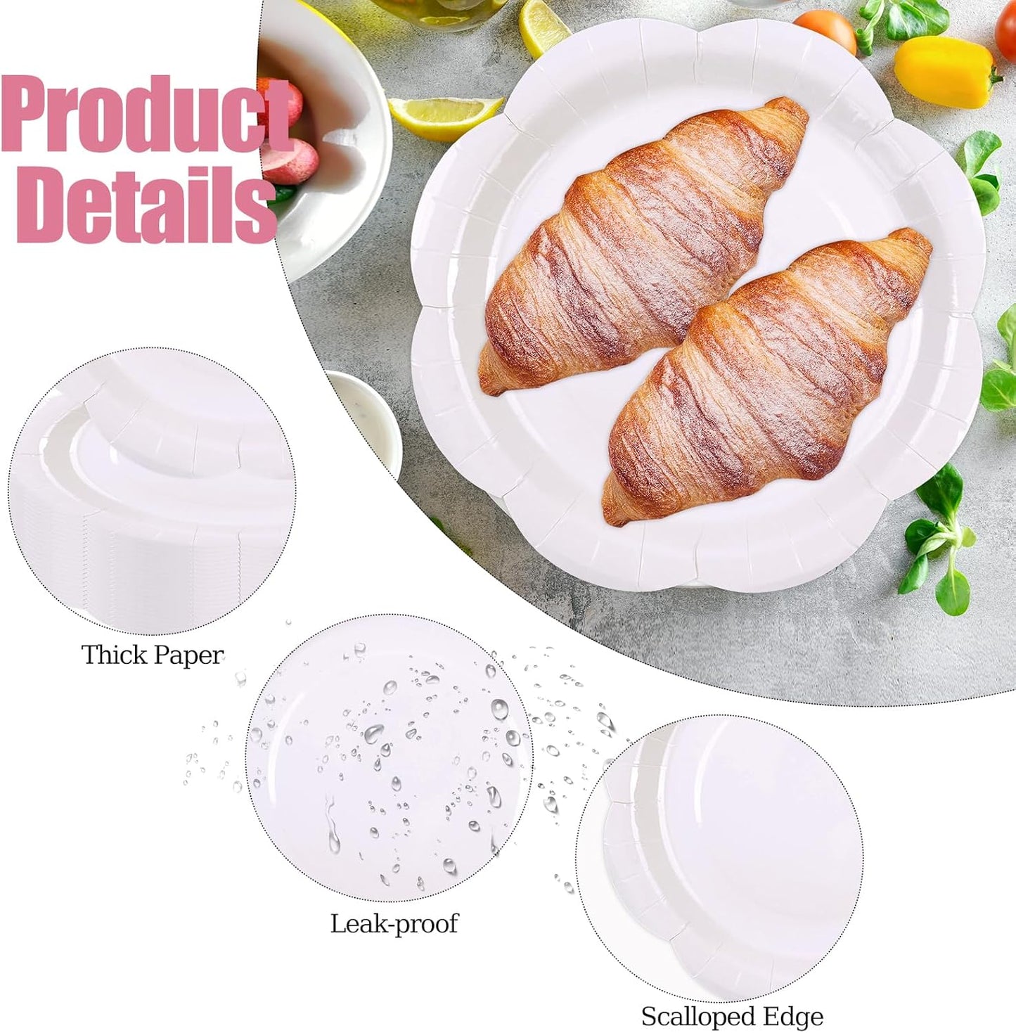 30 Pack White Paper Plates 9 Inch, Disposable Scalloped Plates Cake Dessert Plate for Dinner Baby Shower Wedding Bridal Shower Birthday Party Supplies (White, 9 inch)