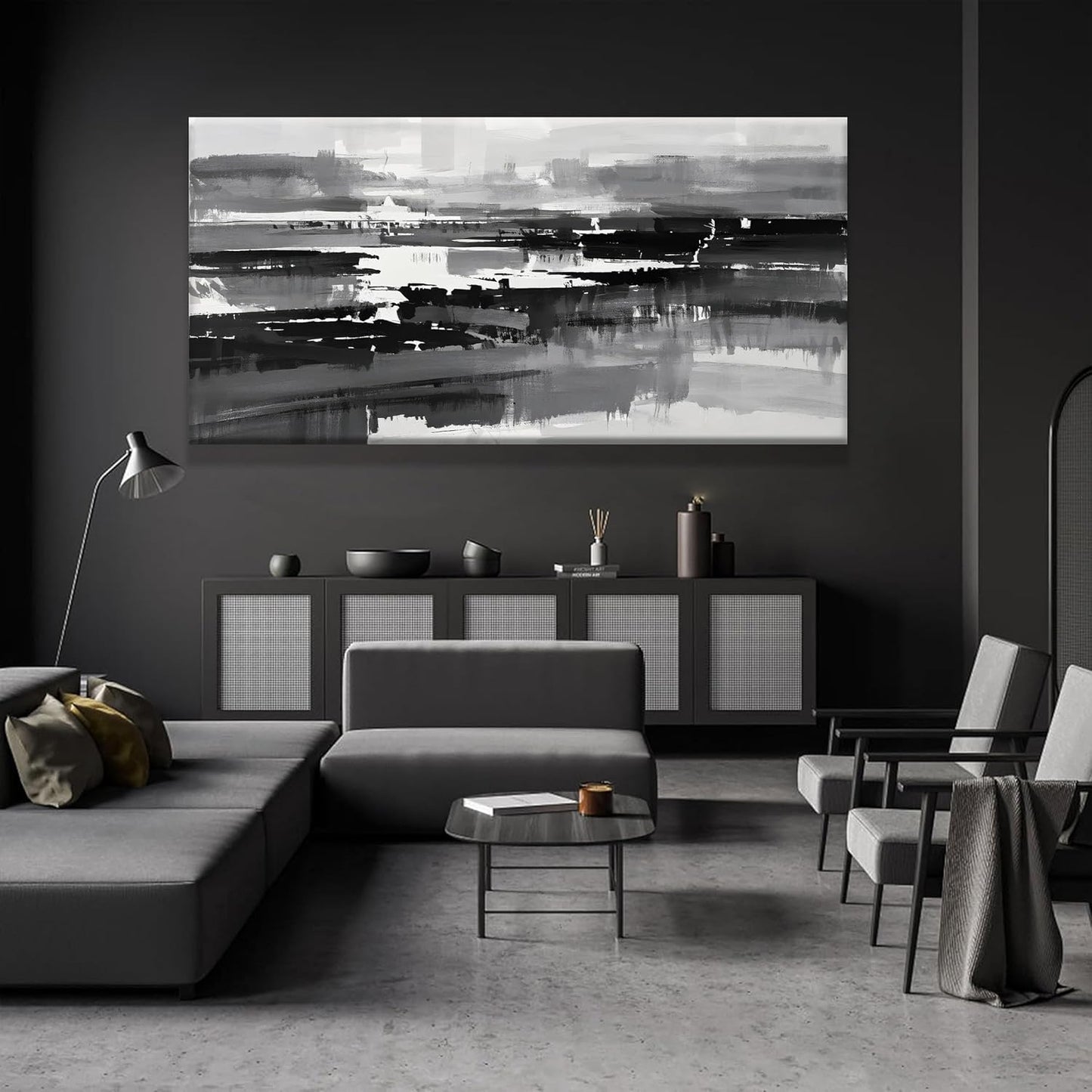 Black Grey And White Abstract Wall Art For Living Room Large Size Canvas Art Wall Decor Bedroom Office Decor Black Grey Abstract Wall Decor Painting Abstract Art Prints 29×58 In
